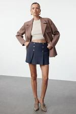 Trendyol Navy Blue Buttoned Tweed Woven Shorts Skirt