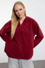 Trendyol Claret Red Thick Fleece Hooded and Zippered Oversize/Wide Fit Knitted Sweatshirt