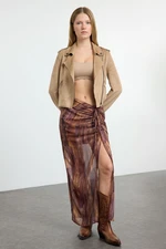 Trendyol Brown Patterned Slit Detailed Maxi Skirt