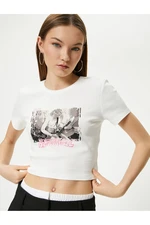 Koton Printed Crop T-Shirt Short Sleeve Crew Neck Cotton