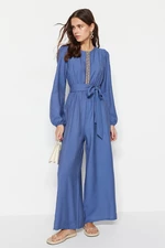 Trendyol Indigo Belted Woven Jumpsuit with Stripe Detail and Wide Leg