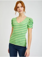 Yellow-green women's striped T-shirt ORSAY