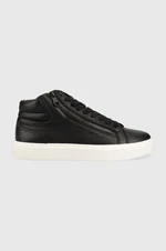 Kožené sneakers boty Calvin Klein High Top Lace Up W/Zip černá barva