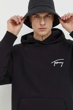 Bavlněná mikina Tommy Jeans pánská, černá barva, s kapucí, s aplikací, DM0DM17990