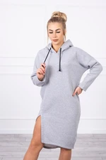 Dress with hood and slit on the side of gray