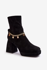 Women's high-heeled ankle boots with chain black Tiselo