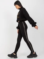 Black women's casual leggings with appliqué