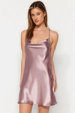 Trendyol Mink Black Back Detailed Satin Woven Nightgown