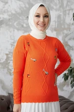 InStyle Minsa Bird Pattern Embroidered Knitwear Sweater - Orange