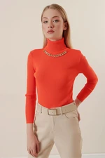 Bigdart 15478 Turtleneck Chain Sweater - Orange