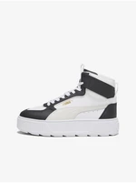 Black and white women's leather ankle sneakers on the Puma Karmen Rebelle platform