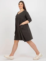 Khaki basic sweatshirt dress plus sizes with pockets