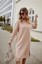 Sports midi dress with beige hood