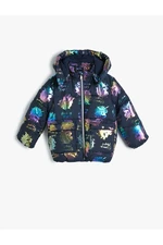 Koton Oversize Down Coat Unicorn Printed Covered Pocket Fleece Lined