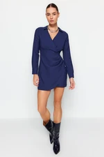 Trendyol Navy Blue Double Breasted Mini Draped Detailed Woven Woven Dress