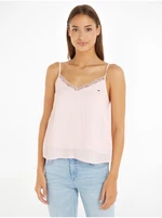 Light Pink Women's Tank Top with Lace Tommy Jeans Essential Lace Strappy Top