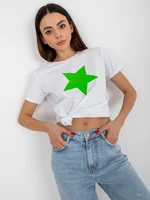 White and green T-shirt BASIC FEEL GOOD with star print