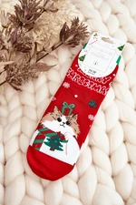 Women's Christmas Socks with Red Kitten