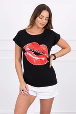 Blouse with black lip print