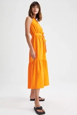 DEFACTO Crew Neck Sleeveless Belted Midi Dress