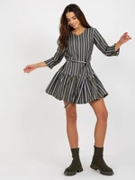 Dark gray striped cocktail dress with tie