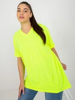 Fluo yellow plain blouse plus size with neckline