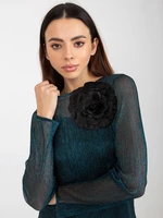 Green and black two-piece evening blouse with brooch