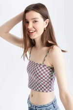 DEFACTO Fitted Square Collar Checkered Patterned Crop Athlete