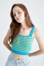 DEFACTO Cool Fitted Striped Crew Neck Strap Crochet Singlet