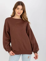 Women's hoodless sweatshirt with embroidery - brown