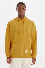 Trendyol Basic Yellow Oversize/Wide-Fit Hooded Labeled Fleece Inner Sweatshirt