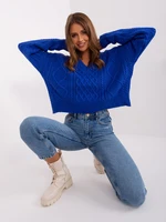 Cobalt blue cable knit neckline sweater