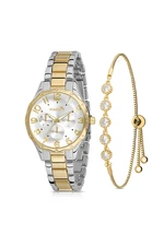 Polo Air Cut Glass Women's Wristwatch Luxury Zircon Stone Bracelet Combination Gold Color