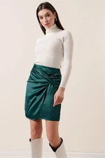 By Saygı Knotted Satin Skirt Emerald