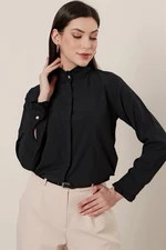 By Saygı Imported Micro-Crepe Shirt Black with Frills around the Collar and Sleeves.