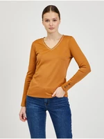 Hnědé dámské tričko s dlouhým rukávem ORSAY - Dámské
