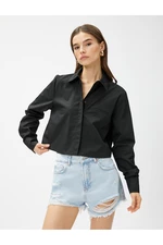 Koton Crop Poplin Shirt Long Sleeved, Pocket Detailed