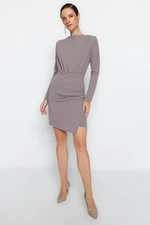 Trendyol Mink Premium Textured Crepe Knitted Mini Dress with Draping Detail