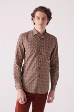 Avva Men's Brown Abstract Patterned 100% Cotton Slim Fit Slim Fit Shirt