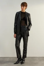 Trendyol Black Limited Edition Crashed Faux Leather Skinny Leg High Waist Woven Trousers