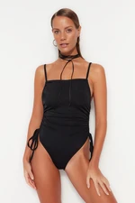 Trendyol Black Square Collar, Pleated Regular Leg Swimsuit