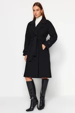 Trendyol Black Limited Edition Oversize Wide-Cut Belted Long Stamped Coat