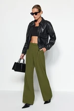 Trendyol Dark Khaki Wide Leg/Wide Leg High Waist Woven Trousers