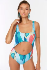 Trendyol Colorful Abstract Pattern Cut Out Detailed Petite Swimsuit