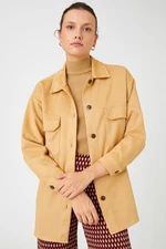 Koton Women's Suede Look Oversized Shirt Jacket with Pockets