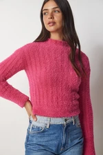 Happiness İstanbul Women's Pink Stand-Up Collar Bearded Knitwear Sweater