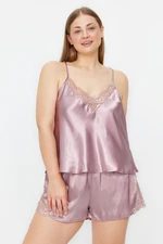 Trendyol Curve Dusty Rose Lace Detailed Satin Pajama Set