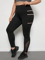 Plus Size Striped Mesh Patchwork Design Leggings