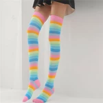 1 X Pair VONDA Womens Striped Thigh Knee High Long Rainbow Girls Socks Stocking