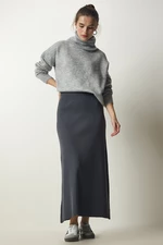 Happiness İstanbul Women's Anthracite Ribbed Knitwear Skirt